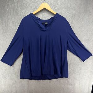 New Directions Navy Blue Flowy Blouse Size XL‎ V Neck Women’s Long Sleeve